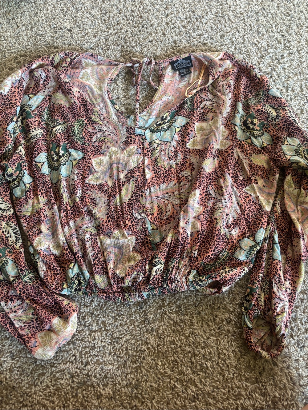 Angie Rose-Pink Floral Boho Cropped Blouse